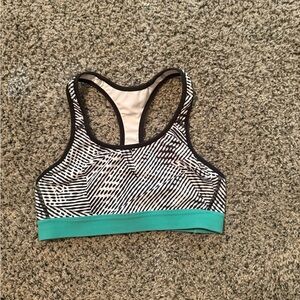 Champion Duo Dry Black and Teal Patterned Sports Bra- Size Small